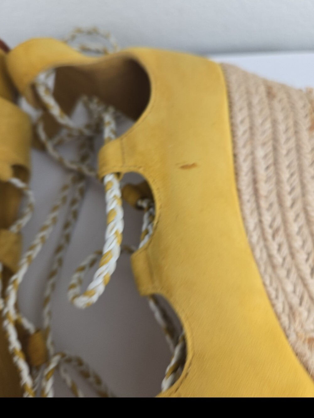 Tory Burch Mustard Yellow Espadrille Lace-Up Wedge Sandals - Picture 8 of 12